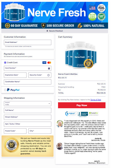 Nerve Fresh order checkout form